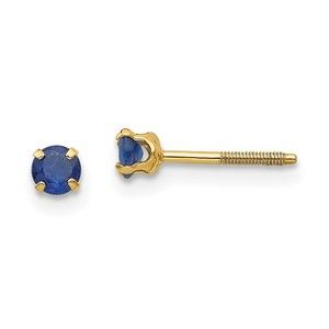 14k Yellow Gold Madi K Children's 3mm Blue Sapphire Birthstone Earrings